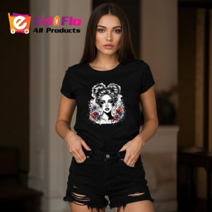 Tricou Black white floral portrait sketch, portret floral alb negru in stil schita, Copii | Dama | Barbat , tricou negru - Img 7