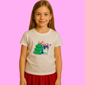 Tricou Bluey Cu Brad Si Baston De Bomboana, din bumbac 100%, tricou alb, Copii | Dama | Barbat