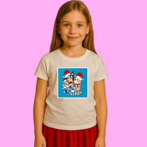 Tricou Bluey Familie Poza De Grup Craciun 2, din bumbac 100%, tricou alb, Copii | Dama | Barbat - Img 2