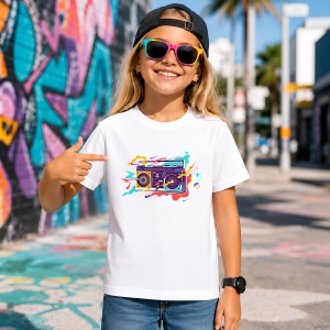Tricou Boombox Retro Casetofon Culori Neon Urban Music Vibe, din bumbac 100% Copii | Dama | Barbat - Img 4