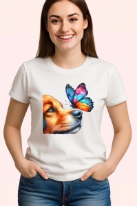 Tricou Border Collie cu fluture curcubeu si privire curioasa Copii | Dama | Barbat Barbat - Img 3