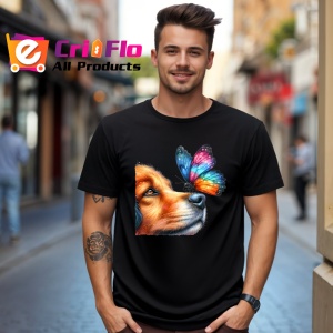 Tricou Border Collie cu fluture curcubeu si privire curioasa Copii | Dama | Barbat, negru - Img 6