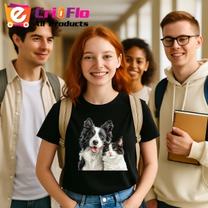 Tricou Border Collie si pisica alb negru dragoste si armonie Copii | Dama | Barbat, negru - Img 11