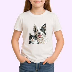 Tricou Border Collie si pisica alb negru prietenie autentica Copii | Dama | Barbat Barbat - Img 4