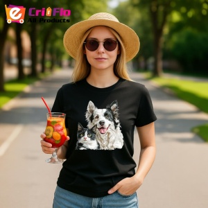 Tricou Border Collie si pisica alb negru prietenie autentica Copii | Dama | Barbat, negru - Img 10