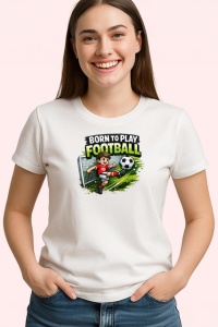 Tricou Born To Play Football Jucator Teren Minge Fundal Gri, din bumbac 100% , tricou alb pentru Copii | Dama | Barbat - Img 2