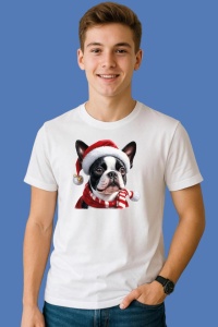 Tricou Boston Terrier Craciun Cu Fular, din bumbac 100%, tricou alb, Copii | Dama | Barbat - Img 2
