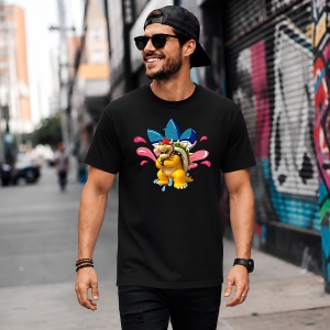Tricou Bowser Super Mario Logo Splash Roz Urban Gaming Art, din bumbac 100%, tricou negru, Copii | Dama | Barbat - Img 5