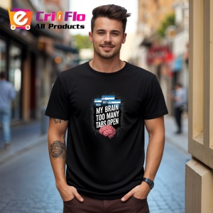 Tricou Brain Too Many Tabs Open Creier, Copii | Dama | Barbat, culoare negru