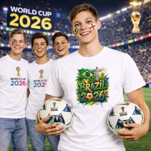 Tricou Brazil World Cup 2026 Fifa, din bumbac 100%, tricou alb, Copii | Dama | Barbat - Img 7