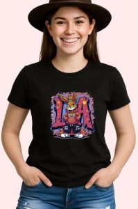 Tricou Bugs Bunny in hanorac mov pe fundal splash rosu-albastru Copii | Dama | Barbat, negru - Img 4