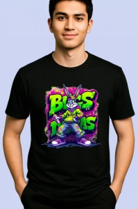 Tricou Bugs Bunny neon pe fundal verde aprins Copii | Dama | Barbat, negru - Img 2