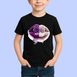 Tricou Buze afine si cirese, Lip gloss, Copii | Dama, culoare negru - Img 3