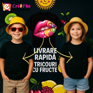 Tricou Buze bordo cu trandafir rosu, Lip gloss, Copii | Dama, culoare negru - Img 18