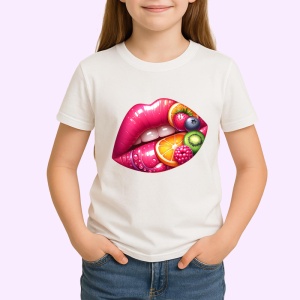 Tricou Buze bordo cu trandafir rosu, Lip gloss, Copii | Dama - Img 3