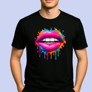 Tricou Buze Colorate Gloss Lipstick Negru, Copii | Dama | Barbat - Img 2
