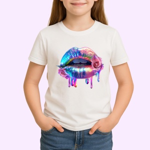 Tricou Buze crem cu trandafiri roz delicati, Lip gloss, Copii | Dama - Img 2