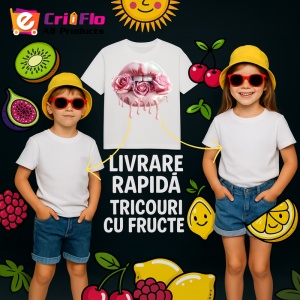 Tricou Buze crem cu trandafiri roz delicati, Lip gloss, Copii | Dama - Img 7