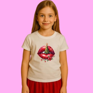 Tricou Buze Cu Brad Decorat Lumini, din bumbac 100%, tricou alb, Copii | Dama | Barbat - Img 2
