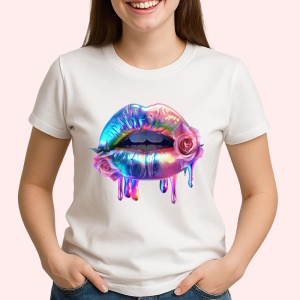 Tricou Buze femeie colorate cu trandafiri in nuante calde, Lip gloss, Copii | Dama - Img 3