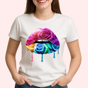Tricou Buze femeie cu trandafir roz si stropi mov, Lip gloss, Copii | Dama - Img 2