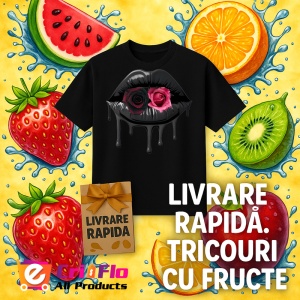 Tricou Buze femeie negre cu trandafir roz si negru, Lip gloss, Copii | Dama, culoare negru - Img 6
