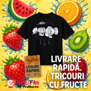 Tricou Buze femeie negre cu trandafiri albi, Lip gloss, Copii | Dama, culoare negru - Img 6