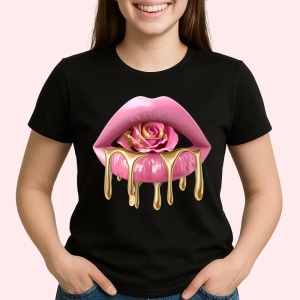 Tricou Buze femeie negre lucioase cu trandafiri albastru intens, Lip gloss, Copii | Dama, culoare negru - Img 2