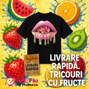 Tricou Buze femeie negre lucioase cu trandafiri albastru intens, Lip gloss, Copii | Dama, culoare negru - Img 12