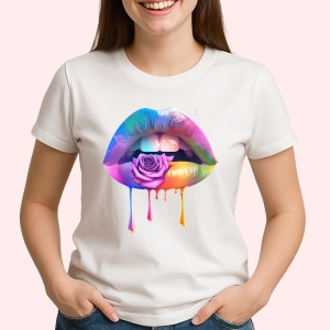 Tricou Buze femeie nude cu trandafiri roz, Lip gloss, Copii | Dama - Img 2