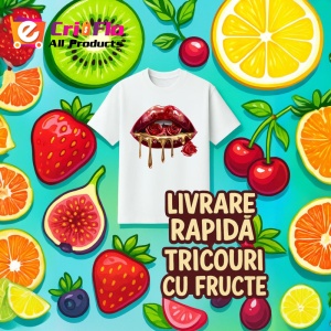 Tricou Buze femeie rosii cu trandafir alb si rosu, Lip gloss, Copii | Dama - Img 18
