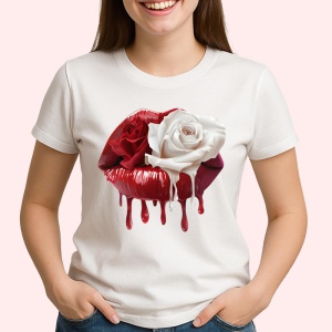 Tricou Buze femeie rosii si negre cu trandafir bicolor, Lip gloss, Copii | Dama - Img 3