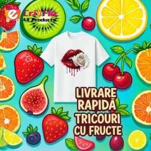 Tricou Buze femeie roz si auriu cu trandafiri roz pal, Lip gloss, Copii | Dama - Img 12