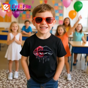 Tricou Buze femeie zmeura si portocala, Lip gloss, Copii | Dama, culoare negru - Img 10