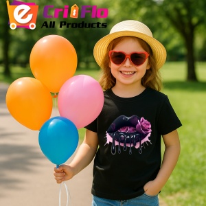 Tricou Buze negre cu doi trandafiri rosii, Lip gloss, Copii | Dama, culoare negru - Img 10