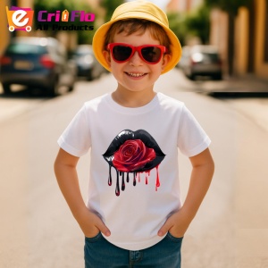 Tricou Buze negre cu trandafir rosu aprins, Lip gloss, Copii | Dama - Img 4