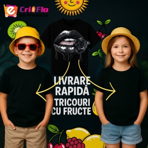 Tricou Buze negre lucioase cu doi trandafiri rosii, Lip gloss, Copii | Dama, culoare negru - Img 13