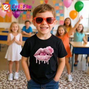 Tricou Buze nude cu trandafir si aur lichid, Lip gloss, Copii | Dama, culoare negru - Img 10