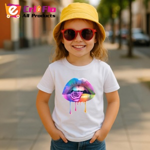 Tricou Buze pastel cu trandafir violet, Lip gloss, Copii | Dama - Img 5