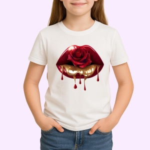 Tricou Buze rosii cu trandafir rosu si sclipici, Lip gloss, Copii | Dama