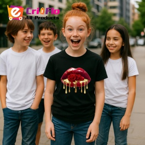 Tricou Buze rosii cu trandafir rosu si sclipici, Lip gloss, Copii | Dama, culoare negru - Img 18