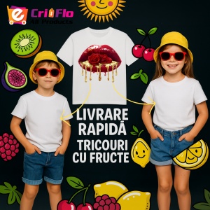 Tricou Buze rosii cu trandafiri si scurgere aurie, Lip gloss, Copii | Dama - Img 7