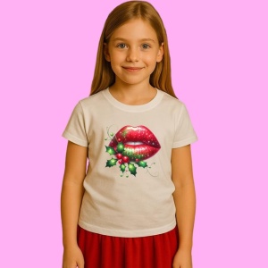 Tricou Buze Rosii Cu Vasc Si Frunze De Ilex, din bumbac 100%, tricou alb, Copii | Dama | Barbat