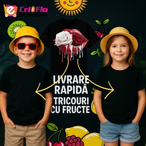 Tricou Buze rosu intens cu trandafir si auriu lichid, Lip gloss, Copii | Dama, culoare negru - Img 12