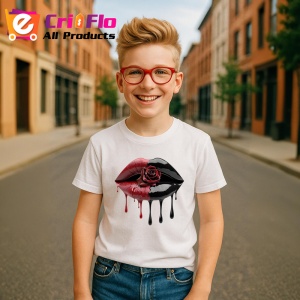 Tricou Buze rosu si negru cu trandafir central, Lip gloss, Copii | Dama - Img 11