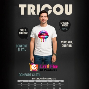 Tricou Buze roz mov cu efect lichid lucios fundal alb Copii | Dama | Barbat - Img 6