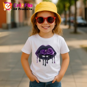 Tricou Buze turcoaz cu trandafiri roz pal, Lip gloss, Copii | Dama - Img 16