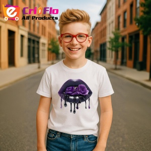 Tricou Buze turcoaz cu trandafiri roz pal, Lip gloss, Copii | Dama - Img 17