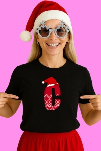 Tricou C Litera Rosie Cu Caciulita Si Inimioare Albe, din bumbac 100% Copii | Dama | Barbat - Img 2