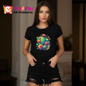 Tricou Cactus bloom desert flowers art, cactus inflorit cu flori de desert, Copii | Dama | Barbat , tricou negru - Img 8